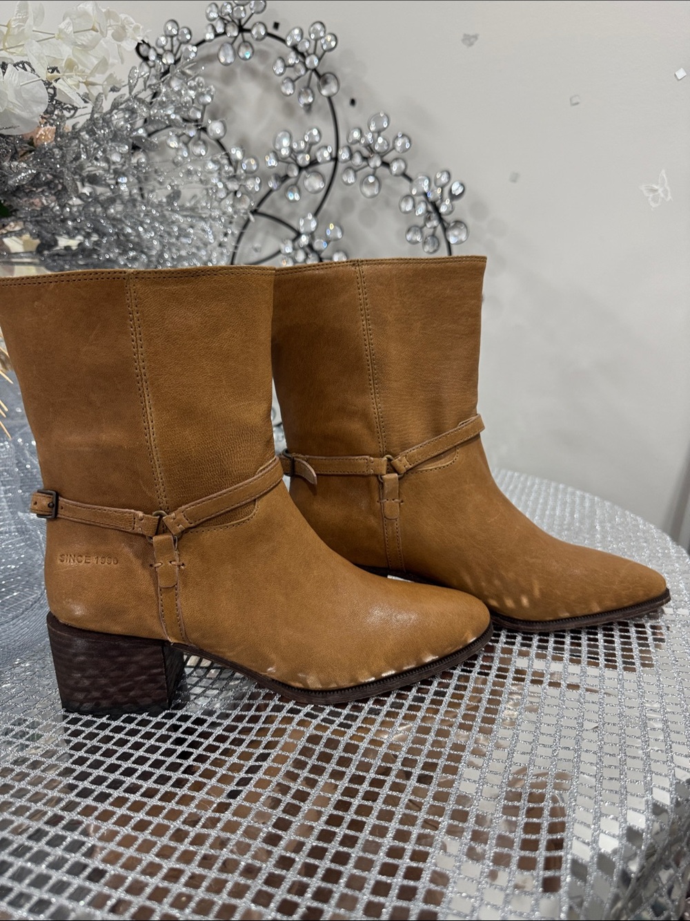 Franco Sarto Chestnut Tan Suede Mid-Calf Heeled Boots